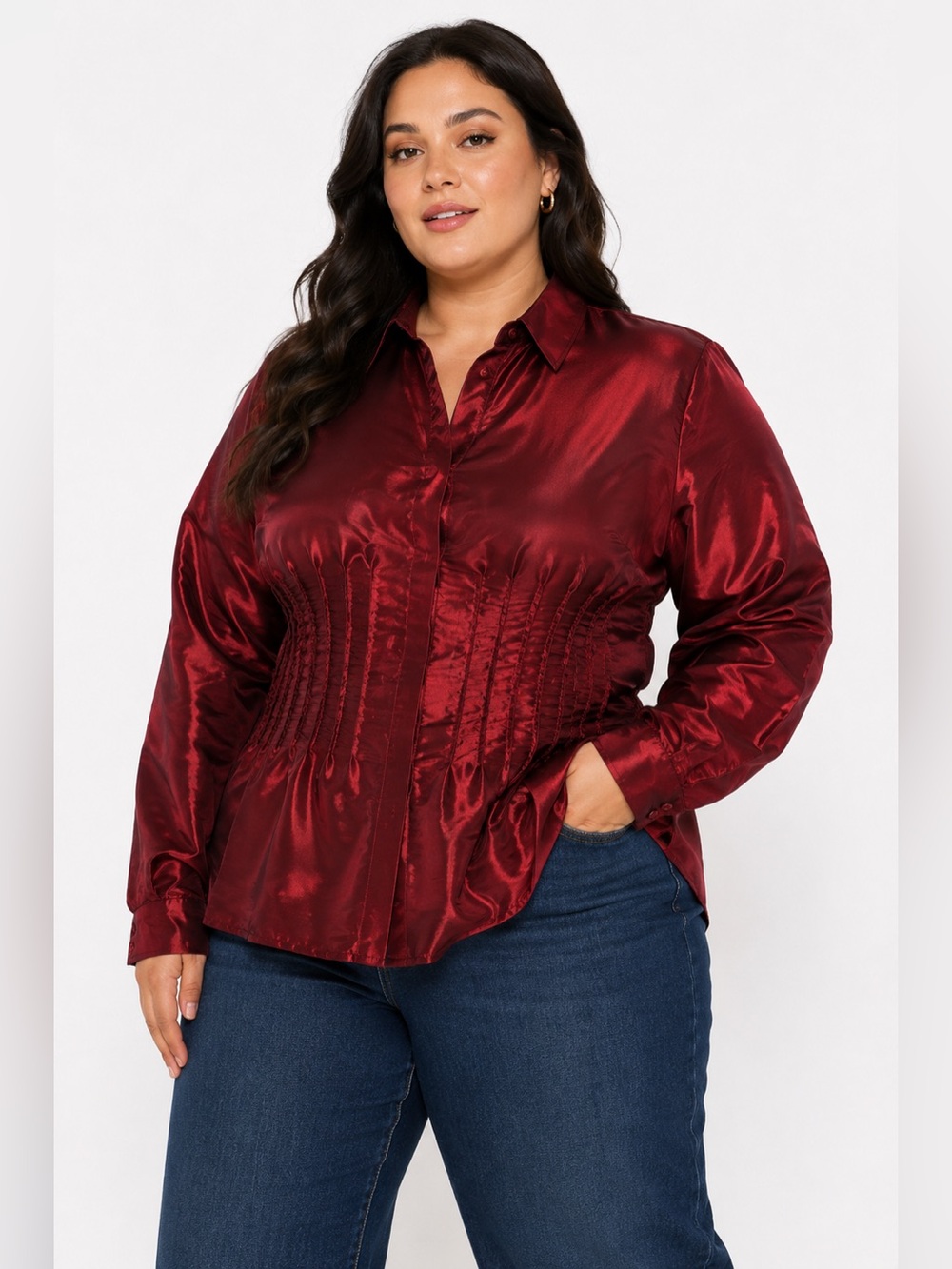 90s/Y2K Vintage Coldwater Creek Metallic Beaded Button Blouse (Burgundy) Size XL